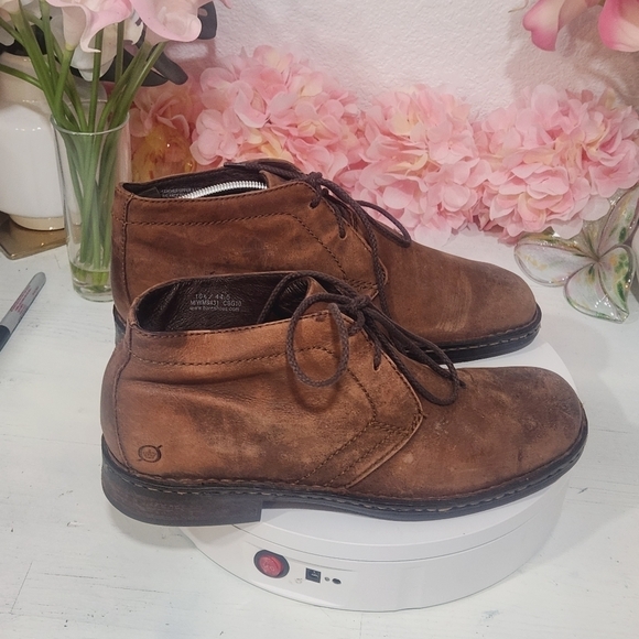 Born Men\'s Ankle Boots Leather Brown Distressed Lace Up Chukka Sz 10.5